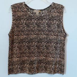 Plisse' Brown/Black Print Crinkle Cut Top, size XL